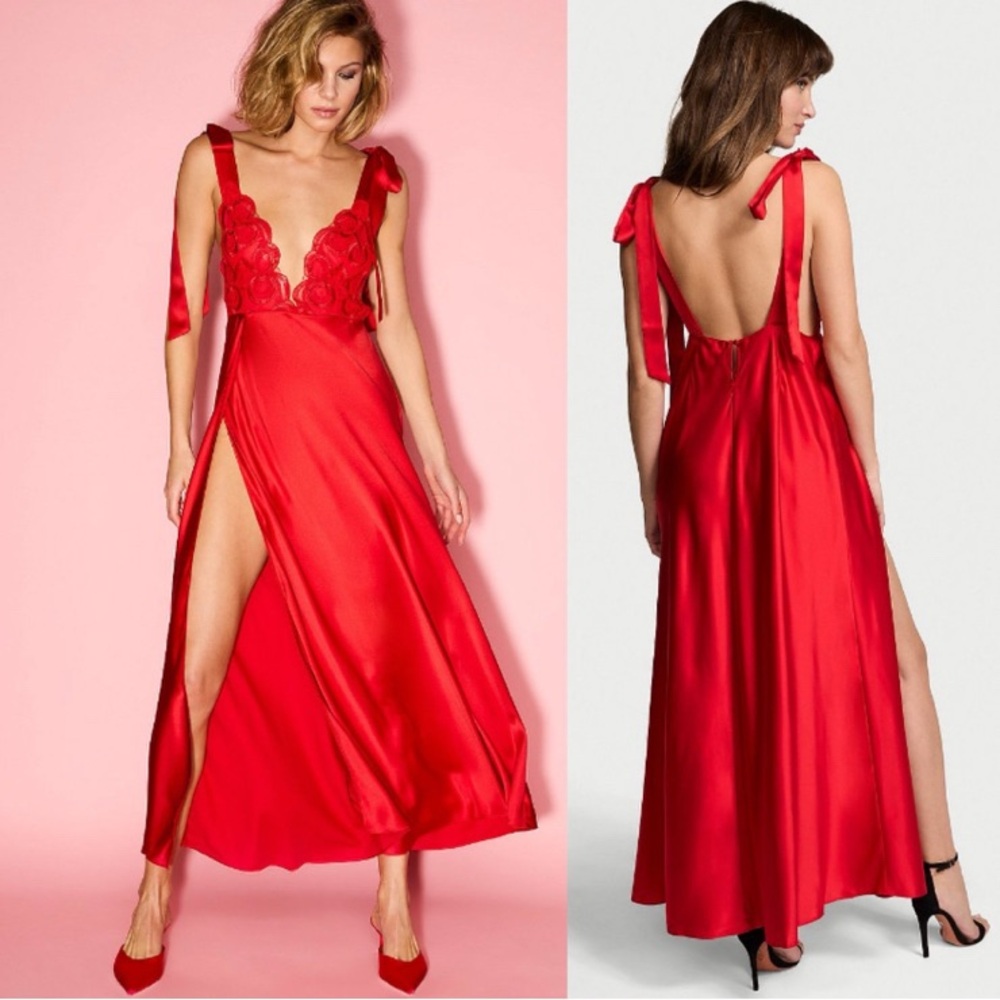 Victoria secret Elegant Red Satin Gown with Floral Details xxl New with tags.